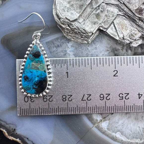 Sterling Southwestern Style Teardrop Shattuckite Dangle Earrings For Women - Picture 9 of 10